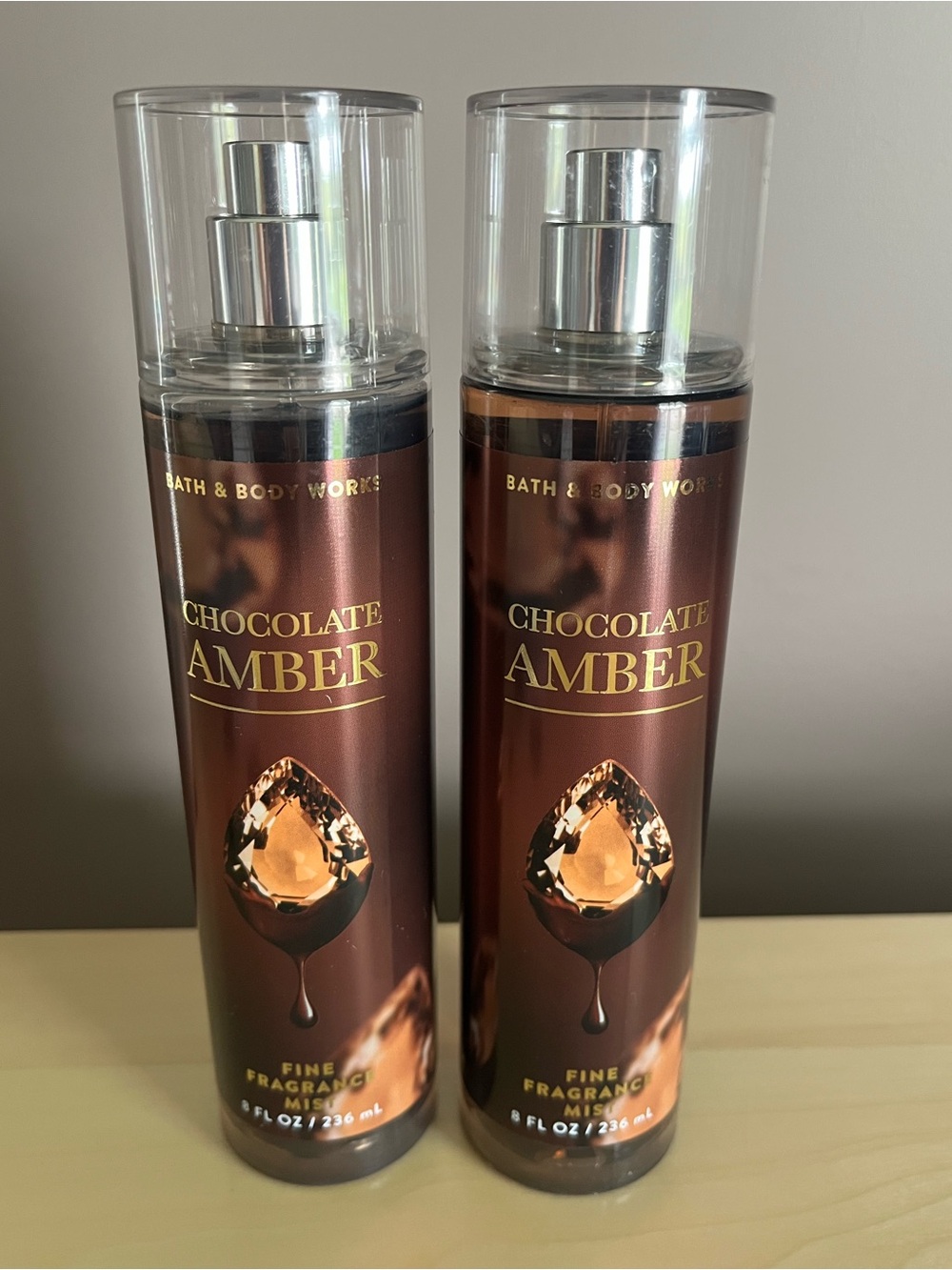 Two New Bath & Body Works Chocolate Amber Fine Fragrance Mists